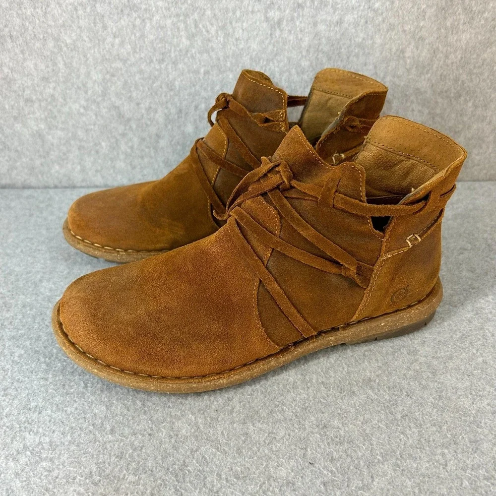 Born Tarkiln Toasted Almond Brown Leather Ankle Boots Booties Womens Size US 9